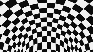 Siyah ve beyaz psychedelic optik yanılsama. Soyut hipnotik animasyonlu arka plan. Damalı geometrik döngü duvar kağıdı