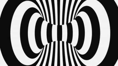 Siyah ve beyaz psikedelik optik illüzyon. Soyut hipnotik animasyon arka planı. Spiral geometrik döngü monokrom duvar kağıdı