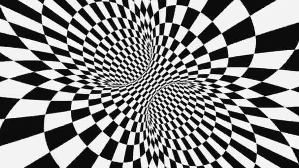 Siyah ve beyaz psychedelic optik yanılsama. Soyut hipnotik animasyonlu arka plan. Damalı geometrik döngü duvar kağıdı — Stok video