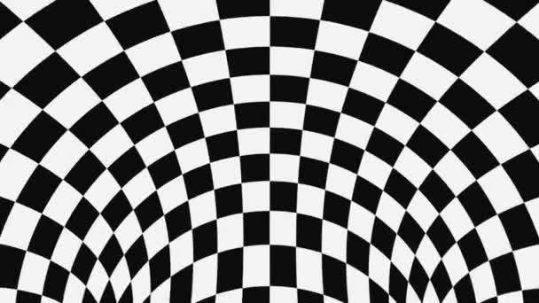 Ilusão óptica psicadélica em preto e branco. Abstrato hipnótico fundo animado. Checkered papel de parede looping geométrico — Vídeo de Stock