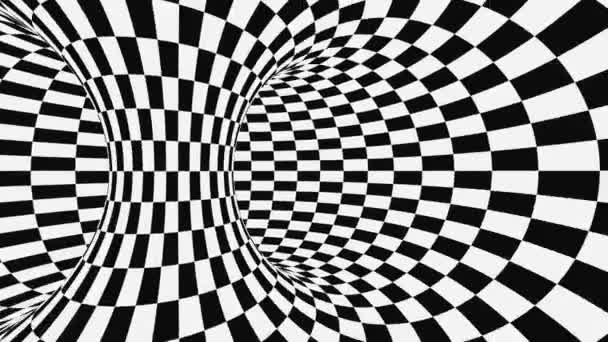 Černá a bílá psychedelická optická iluze. Abstraktní hypnotické pozadí. Vrstvené geometrické opakování tapety — Stock video