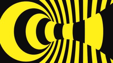 Siyah ve sarı psychedelic optik yanılsama. Soyut hipnotik animasyonlu arka plan. Spiral geometrik döngü uyarı duvar kağıdı