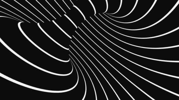 Ασπρόμαυρη ψυχεδελική οπτική ψευδαίσθηση. Αφηρημένο υπνωτικό κινούμενο φόντο. Σπειροειδής γεωμετρική looping μονόχρωμη ταπετσαρία — Αρχείο Βίντεο