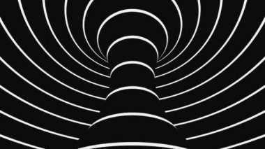 Siyah ve beyaz psikedelik optik illüzyon. Soyut hipnotik animasyon arka planı. Spiral geometrik döngü monokrom duvar kağıdı