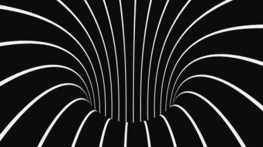 Siyah ve beyaz psikedelik optik illüzyon. Soyut hipnotik animasyon arka planı. Spiral geometrik döngü monokrom duvar kağıdı