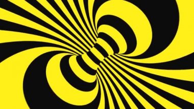 Siyah ve sarı psychedelic optik yanılsama. Soyut hipnotik animasyonlu arka plan. Spiral geometrik döngü uyarı duvar kağıdı