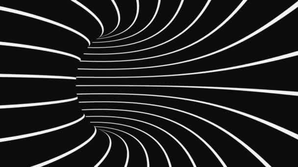 Svart och vit psykedelisk optisk illusion. Abstrakt hypnotisk animerad bakgrund. Spiral geometrisk looping monokrom tapet — Stockvideo