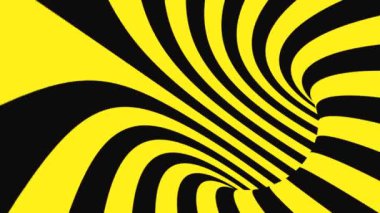 Siyah ve sarı psychedelic optik yanılsama. Soyut hipnotik animasyonlu arka plan. Spiral geometrik döngü uyarı duvar kağıdı