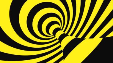Siyah ve sarı psychedelic optik yanılsama. Soyut hipnotik animasyonlu arka plan. Spiral geometrik döngü uyarı duvar kağıdı