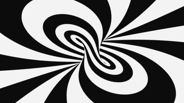 Черно-белая психоделическая оптическая иллюзия. Абстрактный гипнотический анимированный фон. Спиральная геометрическая петля монохромных обоев — стоковое видео