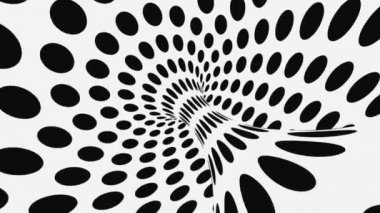 Siyah ve beyaz psychedelic optik yanılsama. Soyut hipnotik animasyonlu arka plan. Polka nokta geometrik monokrom duvar kağıdı
