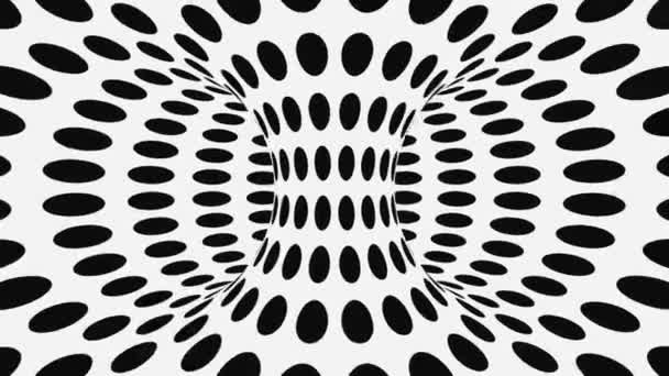 Schwarz-weiße psychedelische optische Täuschung. abstrakte hypnotische animierte Hintergrund. Polka Dot geometrische monochrome Tapete — Stockvideo