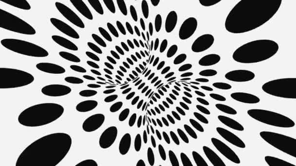 Черно-белая психоделическая оптическая иллюзия. Абстрактный гипнотический анимированный фон. Геометрические монохромные обои в горошек — стоковое видео
