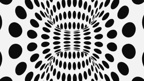 Μαύρη και λευκή ψυχεδελική οπτική ψευδαίσθηση. Αφηρημένο υπνωτικό κινούμενο φόντο. Πουά γεωμετρικό μονόχρωμη ταπετσαρία — Αρχείο Βίντεο