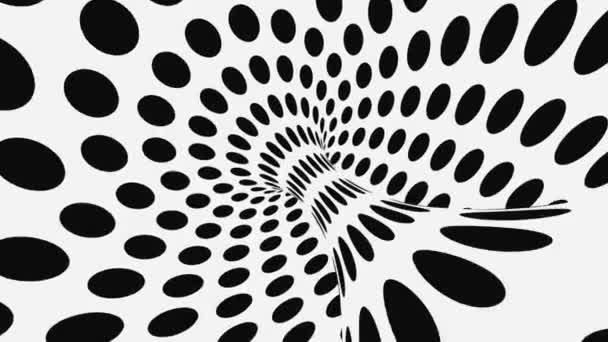 黑白迷幻光学错觉。抽象催眠动画背景。波尔卡点几何单色壁纸 — 图库视频影像