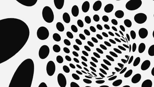 흑백 환각 착시. 추상 최면 애니메이션 배경. 폴카 도트 기하학적 흑백 벽지 — 비디오
