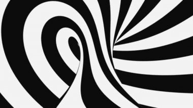 Siyah ve beyaz psikedelik optik illüzyon. Soyut hipnotik animasyon arka planı. Spiral geometrik döngü monokrom duvar kağıdı
