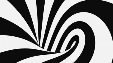 Siyah ve beyaz psikedelik optik illüzyon. Soyut hipnotik animasyon arka planı. Spiral geometrik döngü monokrom duvar kağıdı