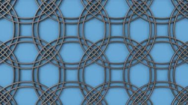 Arabesk döngü geometrik desen. Mavi ve metal İslam 3d motif. Arapça oryantal animasyonlu arka plan.