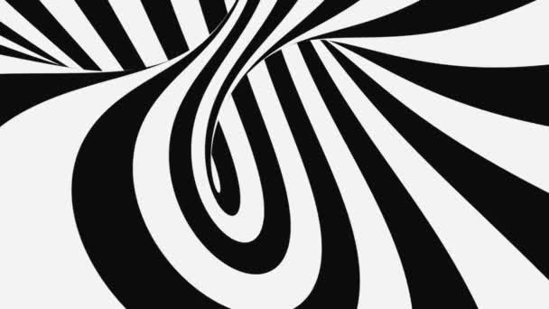 Svart och vit psykedelisk optisk illusion. Abstrakt hypnotisk animerad bakgrund. Spiral geometrisk looping monokrom tapet — Stockvideo