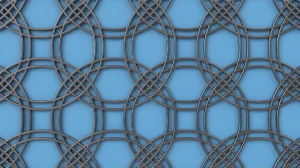 阿拉伯式环状几何图案。蓝色和金属伊斯兰3D图案。阿拉伯东方动画背景. — 图库视频影像