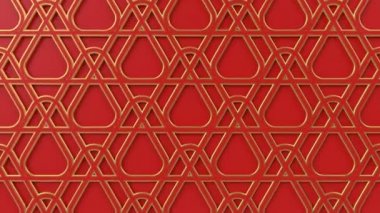 Arabesk döngü geometrik desen. Kırmızı ve altın İslam 3d motif. Arap oryantal animasyonlu arka plan. Müslüman hareketli duvar kağıdı.