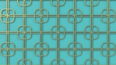 Arabesk döngü geometrik desen. Altın ve yeşil İslam 3d motif. Arap oryantal animasyonlu arka plan. Müslüman hareketli duvar kağıdı.