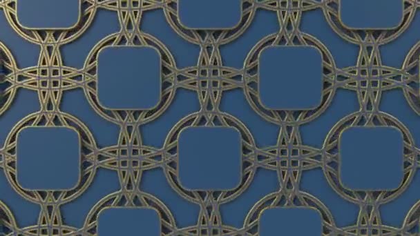 Arabesque lus geometrische patroon. Gouden en blauwe islamitische 3D motief. Arabische Oosterse geanimeerde achtergrond. — Stockvideo