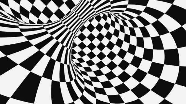 Ilusión óptica psicodélica en blanco y negro. Fondo animado hipnótico abstracto. Fondo de pantalla de bucle geométrico a cuadros — Vídeos de Stock