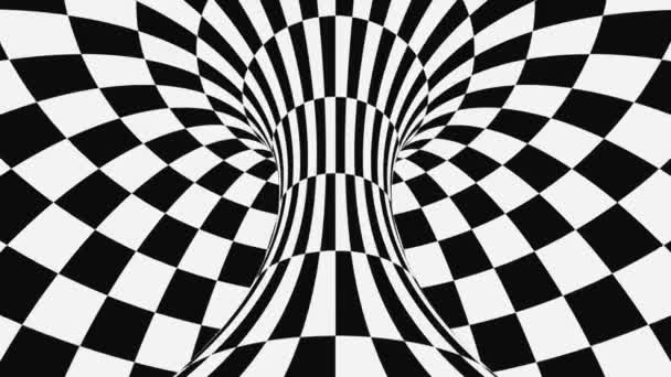 Czarno-białe psychodeczne złudzenie optyczne. Streszczenie hipnotyczne animowane tło. Kratownica geometryczna pętli Tapety — Wideo stockowe