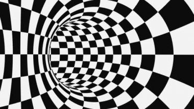 Siyah ve beyaz psychedelic optik yanılsama. Soyut hipnotik animasyonlu arka plan. Damalı geometrik döngü duvar kağıdı