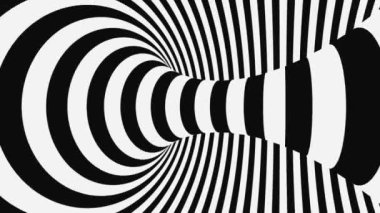 Siyah ve beyaz psikedelik optik illüzyon. Soyut hipnotik animasyon arka planı. Spiral geometrik döngü monokrom duvar kağıdı