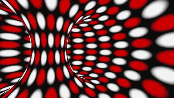 Μαύρη, κόκκινη και λευκή ψυχεδελική οπτική ψευδαίσθηση. Αφηρημένο υπνωτικό κινούμενο φόντο. Γεωμετρική ταπετσαρία Polka dot — Αρχείο Βίντεο