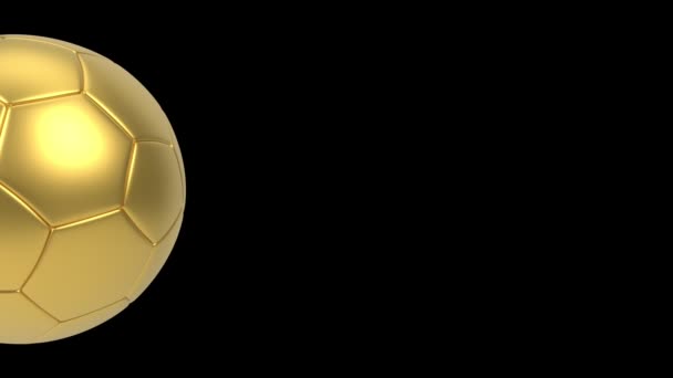 Bola de fútbol realista de oro aislada sobre fondo negro. animación en bucle 3d . — Vídeo de stock