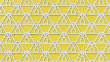 Arabesk geometrik desen. Beyaz ve sarı İslami 3 boyutlu motif. Arap doğulu animasyon arka planı. Müslüman duvar kağıdı taşıyor.