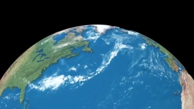 Siyah arka planda izole edilmiş gerçekçi dönen Dünya gezegeni. Dönen 3d dünya küresi kusursuz döngü animasyonu.