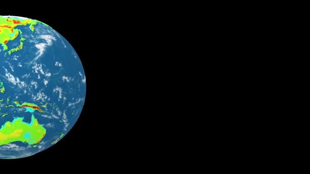 Rotating Earth planet isolated on black background. Topographic relief, elevation mountain map. Seamless looping animation. — Stock Video