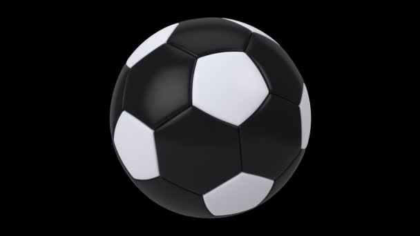 Ballon de football réaliste noir et blanc isolé sur fond noir. Animation en boucle 3d . — Video