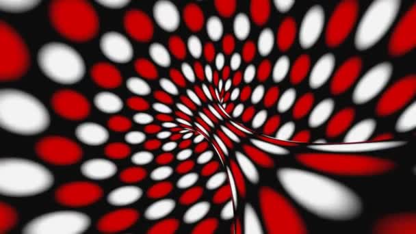 Black, red and white psychedelic optical illusion. Abstract hypnotic animated background. Polka dot geometric looping wallpaper — Stock Video