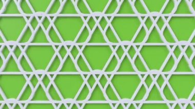 Arabesk döngü geometrik desen. Yeşil ve beyaz İslam 3d motif. Arap oryantal animasyonlu arka plan. Müslüman hareketli duvar kağıdı.