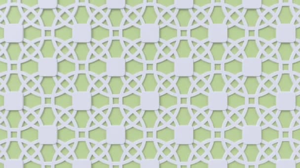 Arabesque looping geometric pattern. Green and white islamic 3d motif. Arabic oriental animated background. — Stock Video