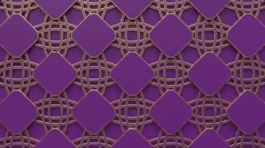 Arabesk geometrik desen. Altın ve menekşe İslami 3 boyutlu motif. Arapça doğulu canlandırma arkaplanı.