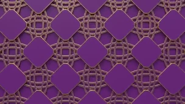 Arabeske geometrische Schleifenmuster. Gold und violett islamische 3D-Motiv. arabisch orientalischer animierter Hintergrund. — Stockvideo