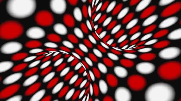 Zwarte, rode en witte psychedelische optische illusie. Abstracte hypnotische geanimeerde achtergrond. Polka punt geometrische looping behang — Stockvideo