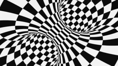 Siyah ve beyaz psychedelic optik yanılsama. Soyut hipnotik animasyonlu arka plan. Damalı geometrik döngü duvar kağıdı