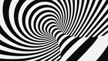 Siyah ve beyaz psikedelik optik illüzyon. Soyut hipnotik animasyon arka planı. Spiral geometrik döngü monokrom duvar kağıdı