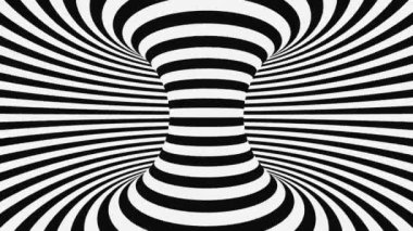 Siyah ve beyaz psikedelik optik illüzyon. Soyut hipnotik animasyon arka planı. Spiral geometrik döngü monokrom duvar kağıdı