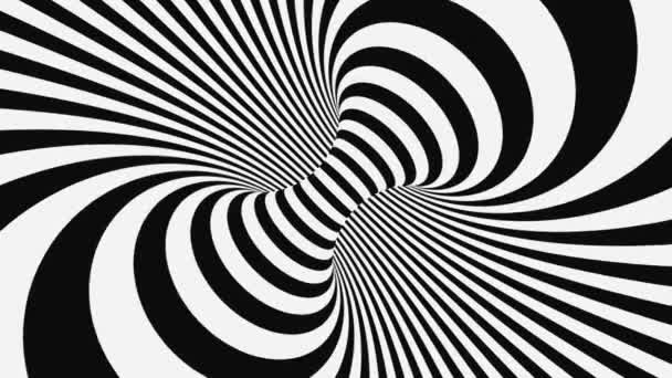 Schwarz-weiße psychedelische optische Täuschung. Abstrakte hypnotische animierte Hintergrund. Spirale geometrische Schleife monochrome Tapete — Stockvideo