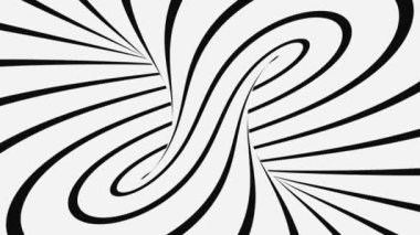 Siyah ve beyaz psikedelik optik illüzyon. Soyut hipnotik animasyon arka planı. Spiral geometrik döngü monokrom duvar kağıdı