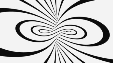 Siyah ve beyaz psikedelik optik illüzyon. Soyut hipnotik animasyon arka planı. Spiral geometrik döngü monokrom duvar kağıdı